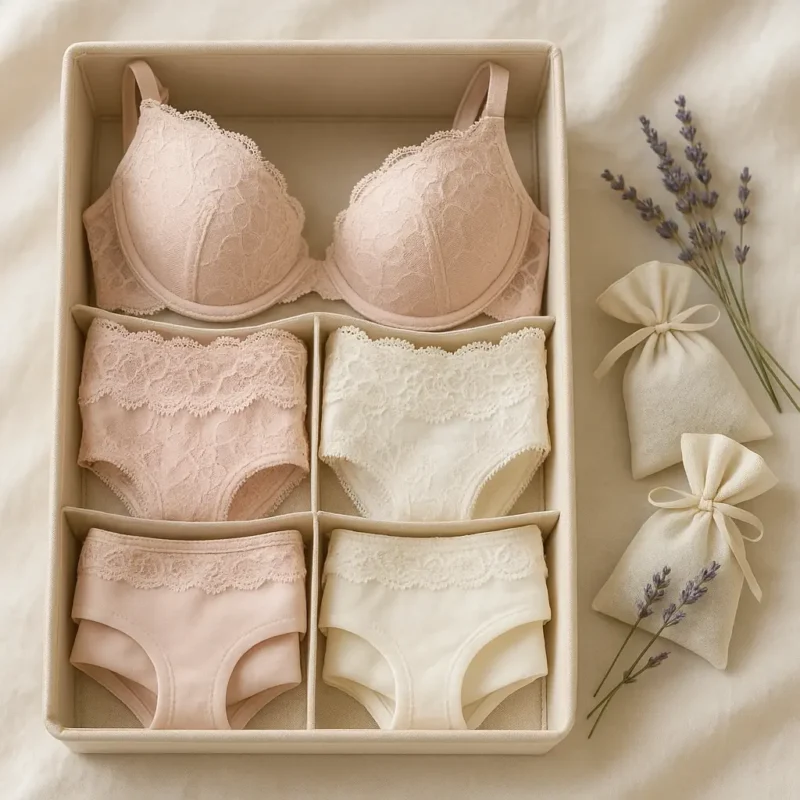 نگهداری لباس زیر زنانه در ارگانایزر پارچه‌ای با کیسه لاوندر – Feelux Lingerie